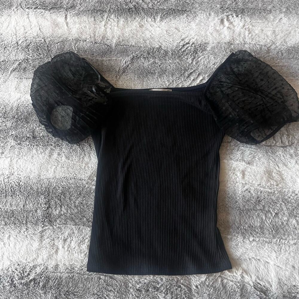 Altar’d State Black Puff Sleeve Mesh top polka dot detail size s Mobwife - Picture 4 of 6